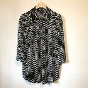 Jones New York B&W Wire Pattern Shirt - 1X Cyberpunk Tech Noir